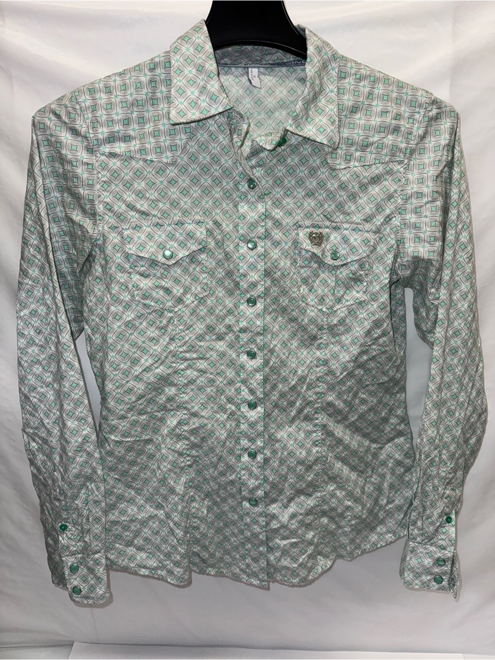 Cinch Men's Mint and White Geometric Button-Down Shirt
